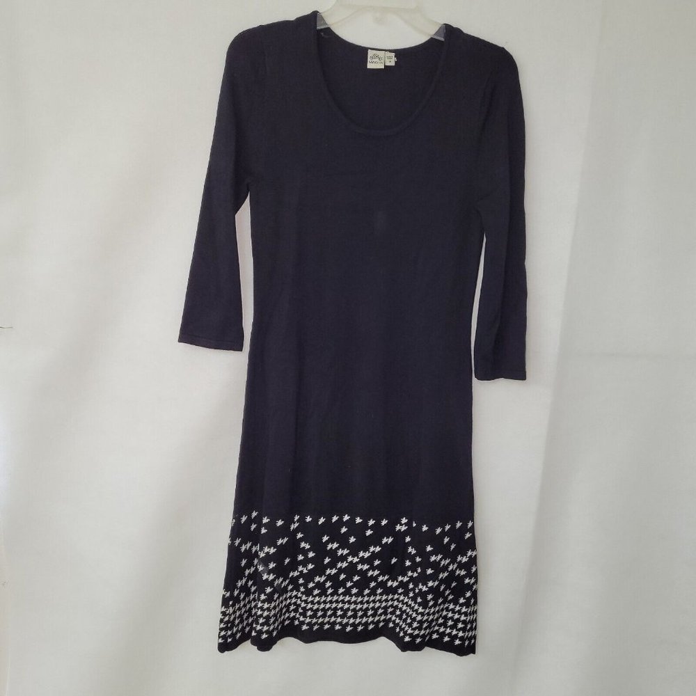 Sangria Knit‎ Sweater Dress Black White 3/4 Sleeve Womens Size M AXKN863